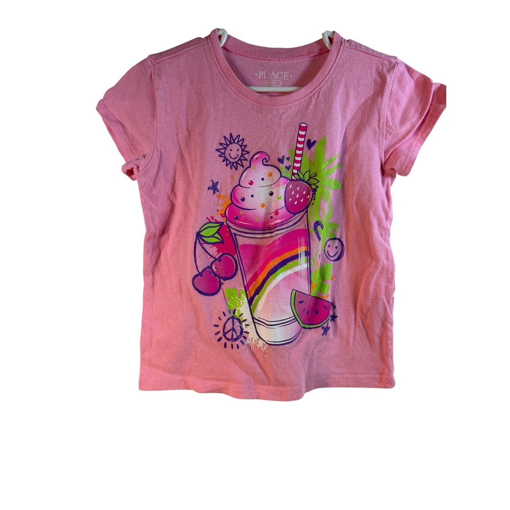 The Childrens Place Girls Pink Graphic Tee Shirt Summer Fruit Size XS 4
